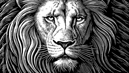 majestic lion with a flowing mane and piercing eyes portrait a black and white sketch vector best for tattoo