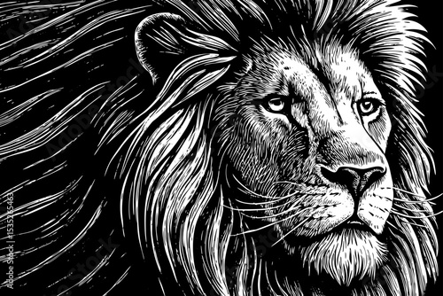 majestic lion with a flowing mane and piercing eyes portrait a black and white sketch vector best for tattoo