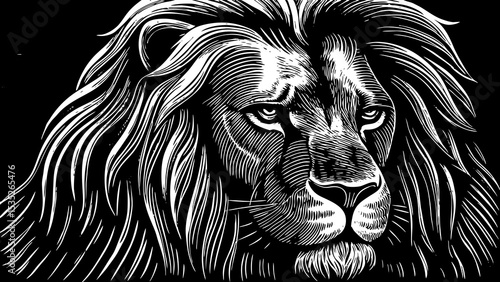 majestic lion with a flowing mane and piercing eyes portrait a black and white sketch vector best for tattoo