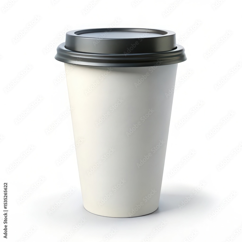 Sleek White Paper Coffee Cup with Black Lid Isolated on White Background for Product Mockups and Branding Presentations Sleek White Paper Coffee Cup with Black Lid Isolated on White Background for Product Mockups and Branding Presentations
