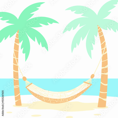 Tropical hammock between palm trees by the beach with ocean view  