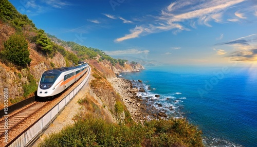 electric train on seacoast