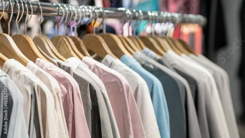 Wallpaper Mural Many colorful t shirts hanging on wooden hangers in fashion store. Torontodigital.ca
