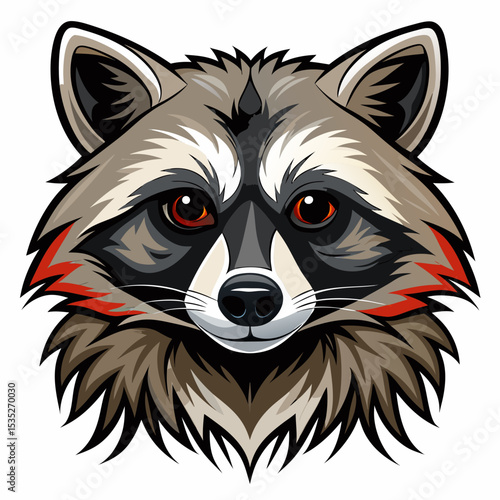 racoon realistic  design and bold line black , white background ,full  color