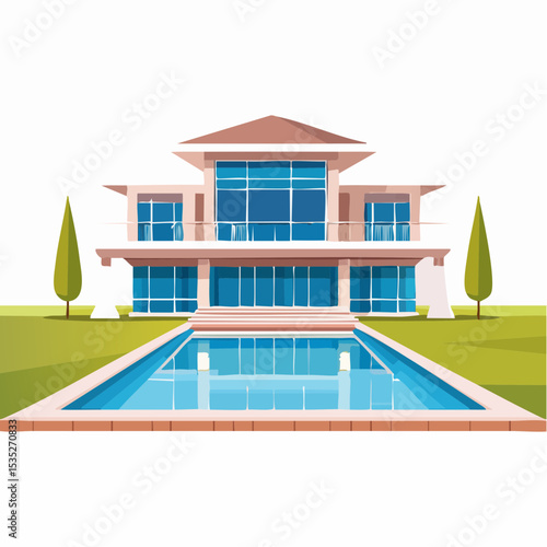 Vector Luxury modern home with backyard swimming pool