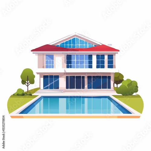 Vector Luxury modern home with backyard swimming pool