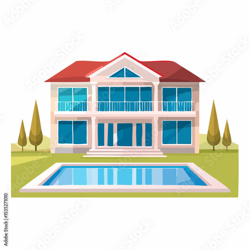 Vector Luxury modern home with backyard swimming pool