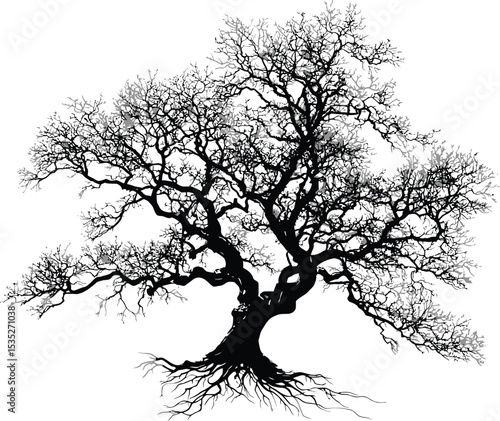 Wallpaper Mural Ancient Tree Silhouette with Exposed Roots – Dramatic Vector Illustration in Black Torontodigital.ca