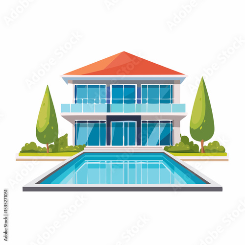 Vector Luxury modern home with backyard swimming pool