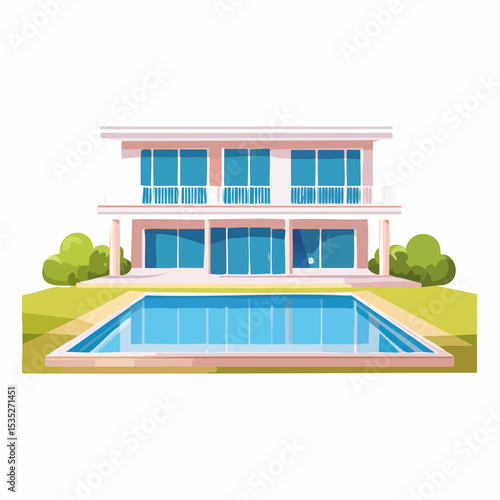 Vector Luxury modern home with backyard swimming pool