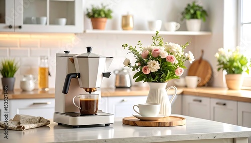 Wallpaper Mural Modern kitchen with coffee and flowers Torontodigital.ca