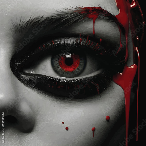 A Red Blood Eye Staring Intensely, T-shirt Design on Blood Eye  