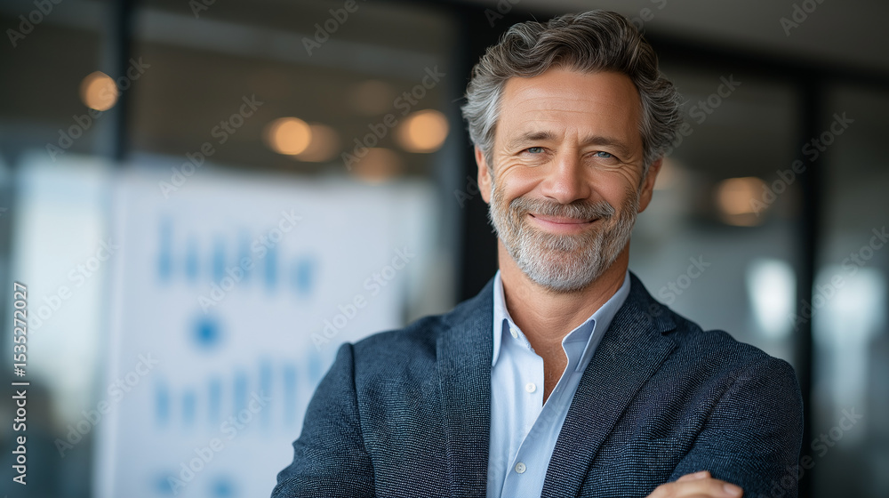 Obraz premium Confident mature businessman smiling in a modern office environment