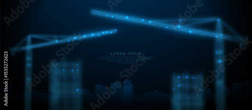 Low polygon A Construction site. Building cranes. Vector illustration