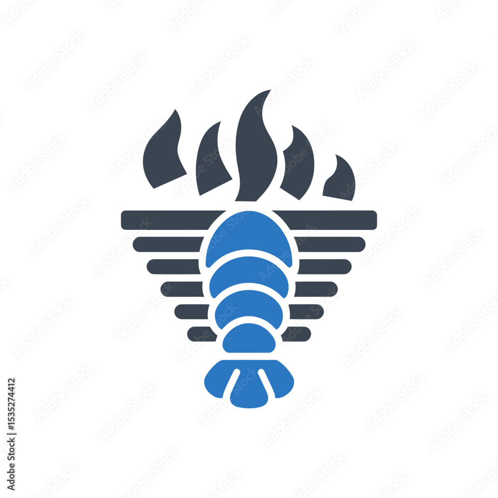 Fototapeta premium Shrimp with Fire Icon