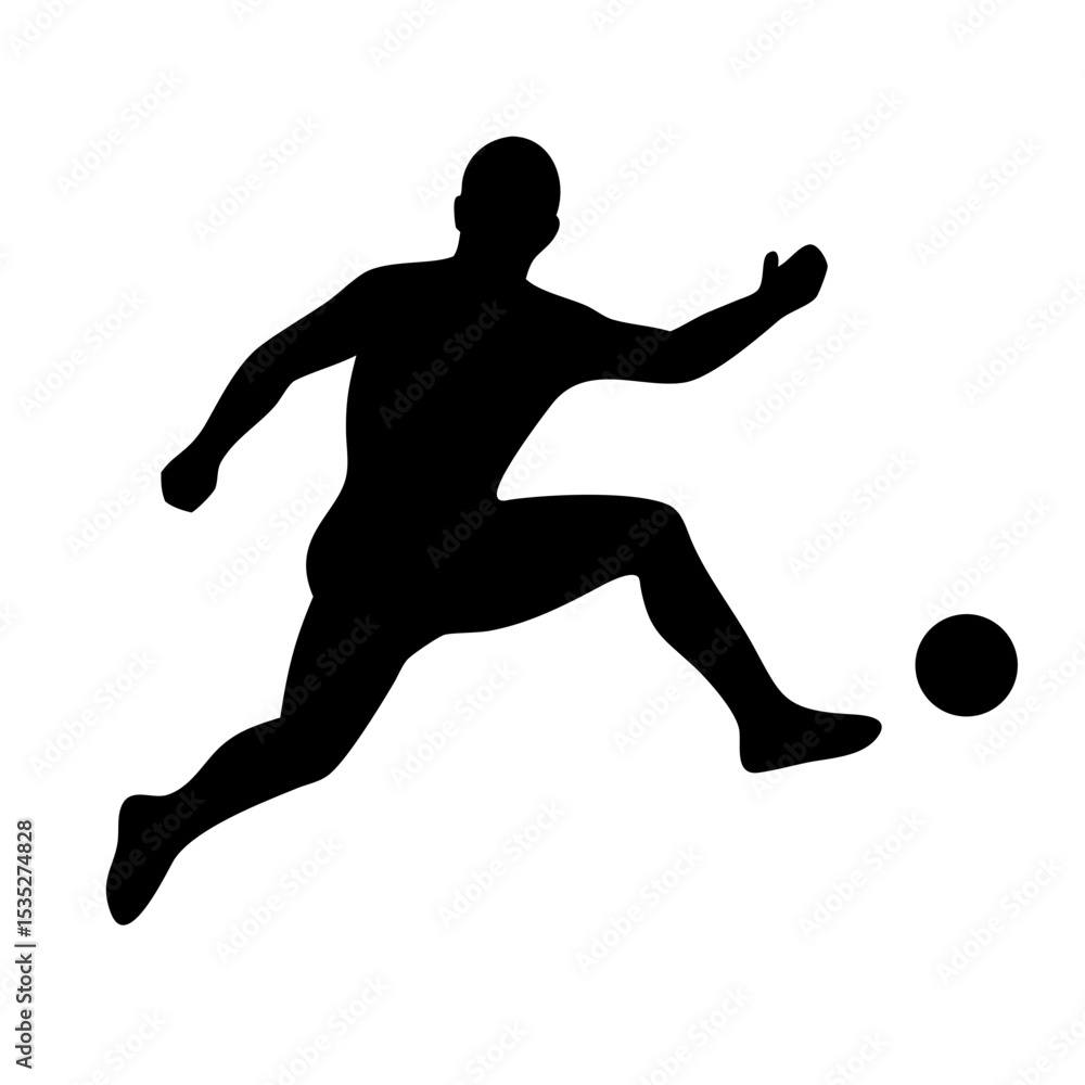 Obraz premium Football Player Running With Ball Silhouette: Bold black silhouette showing a football player running with a ball, ideal for sports branding, infographics, and event posters.