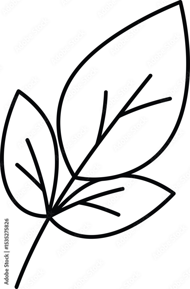 Obraz premium Three Leaves on Stem Outline - AI Generative 