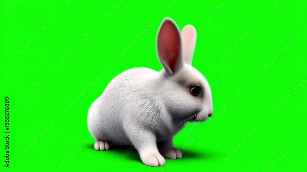 Realistic rabbit on green screen background. White healthy lovely bunny ...
