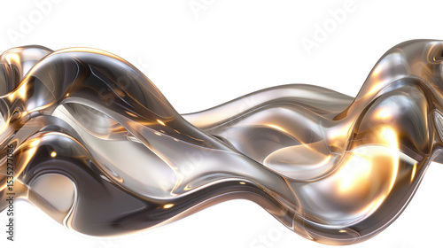 Abstract Flowing Silver Wave with Luminous Reflections on a Transparent Background