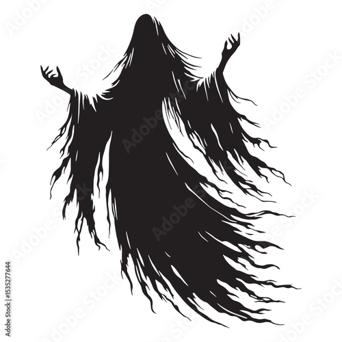 Unseen Crying Banshee Primal Spirit Form Silhouette, with an Unmoving, Scary Stare - banshee silhouette - banshee vector - silhouette of banshee
