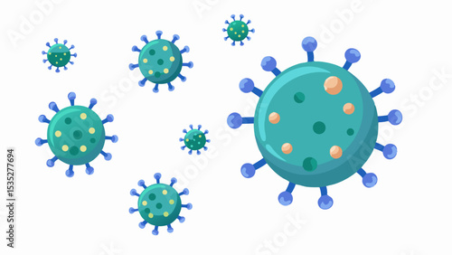 A Cluster of Cartoon Coronavirus Cells Floating in a White Expanse Spreading Disease and Viral Contagion
