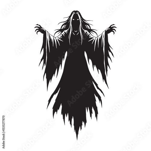 Primeval Banshee Death Sign Outline Vector, Showing Its Many Unhappy Features - banshee silhouette - banshee vector - silhouette of banshee
