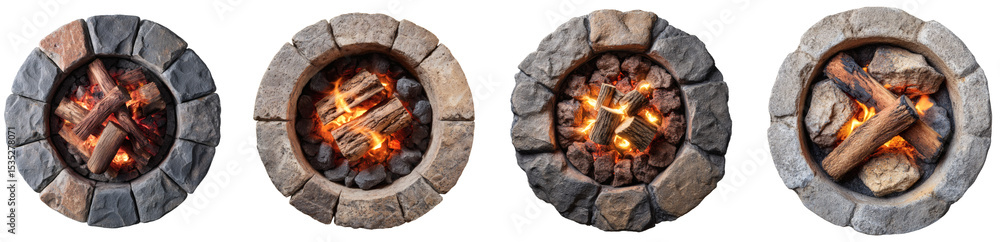 Stone fire pit with wood PNG set Transparent background Stone fire pit with wood PNG set Transparent background