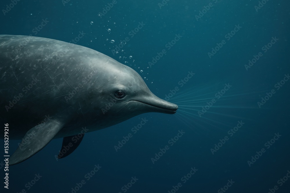 Naklejka premium Underwater echolocation of a toothed whale in high detail and soft light