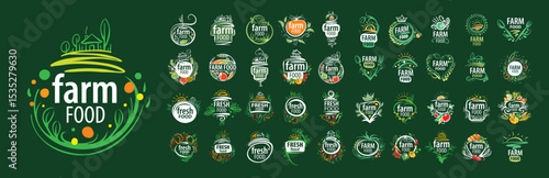 A large set of vector logos for farm products, hand-drawn