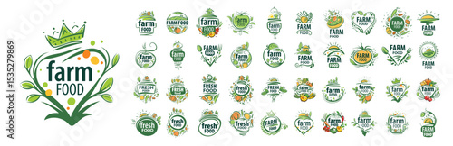 A large set of vector logos for farm products, hand-drawn