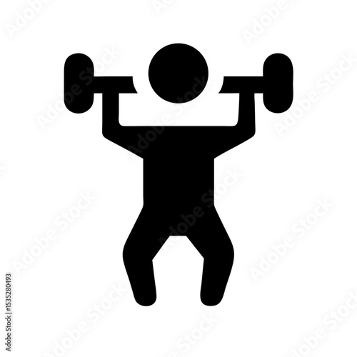 Weightlifter With Dumbbells Silhouette Icon: Minimalist black silhouette of a weightlifter holding dumbbells overhead, great for gym logos, fitness apps, and exercise guides.