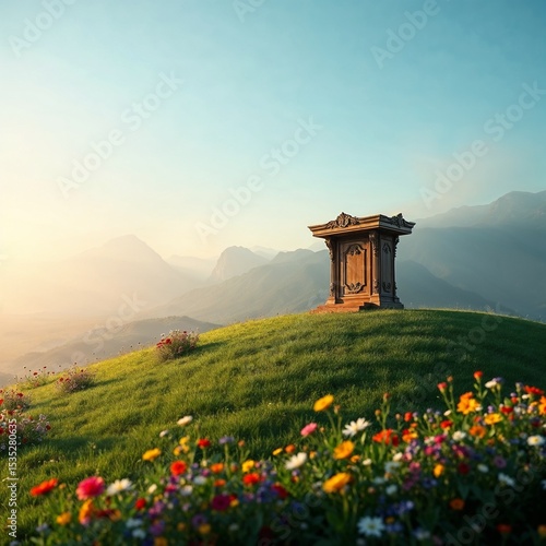 Wallpaper Mural Podium built into a snowy hill with pine trees in the background, soft winter lighting (40) Torontodigital.ca