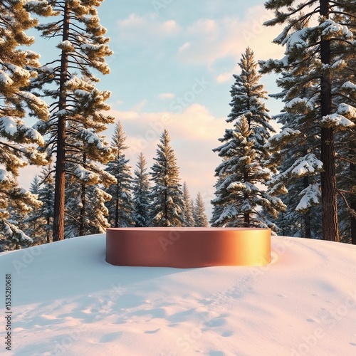 Wallpaper Mural Podium built into a snowy hill with pine trees in the background, soft winter lighting (40) Torontodigital.ca