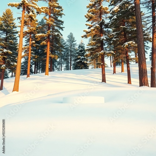 Wallpaper Mural Podium built into a snowy hill with pine trees in the background, soft winter lighting (40) Torontodigital.ca