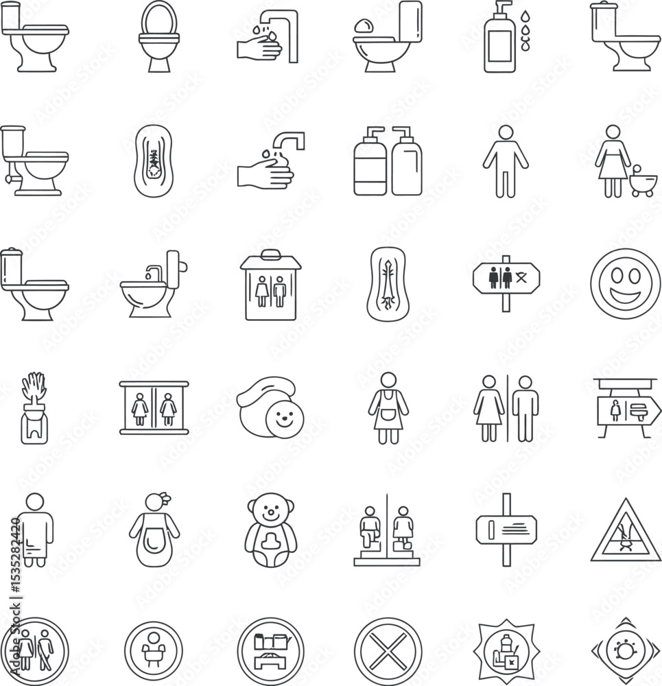 Bathroom & Toilet Minimalist Line Icons - 36 Vector Set Bathroom & Toilet Minimalist Line Icons - 36 Vector Set