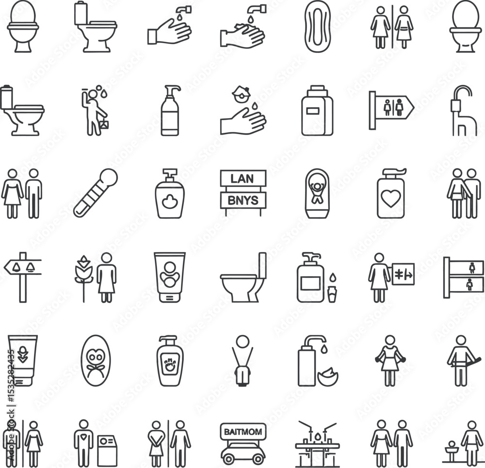 Bathroom & Toilet Minimalist Line Icons - 36 Vector Set Bathroom & Toilet Minimalist Line Icons - 36 Vector Set