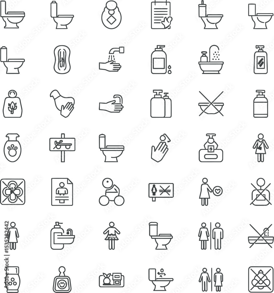 Bathroom & Toilet Minimalist Line Icons - 36 Vector Set Bathroom & Toilet Minimalist Line Icons - 36 Vector Set
