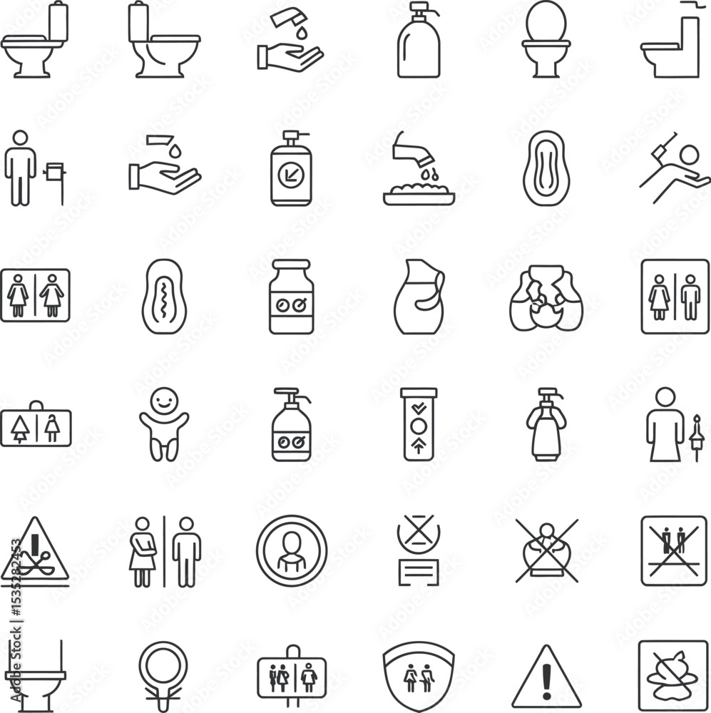 Bathroom & Toilet Minimalist Line Icons - 36 Vector Set Bathroom & Toilet Minimalist Line Icons - 36 Vector Set