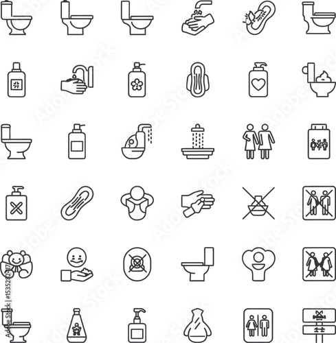 Bathroom & Toilet Minimalist Line Icons - 36 Vector Set