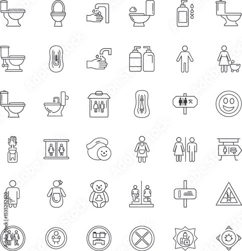 Bathroom & Toilet Minimalist Line Icons - 36 Vector Set