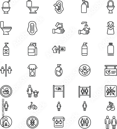 Bathroom & Toilet Minimalist Line Icons - 36 Vector Set