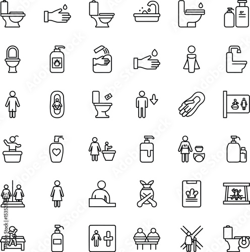 Bathroom & Toilet Minimalist Line Icons - 36 Vector Set