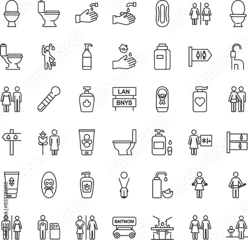 Bathroom & Toilet Minimalist Line Icons - 36 Vector Set