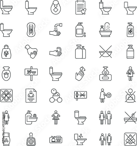 Bathroom & Toilet Minimalist Line Icons - 36 Vector Set