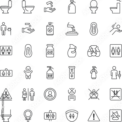 Bathroom & Toilet Minimalist Line Icons - 36 Vector Set