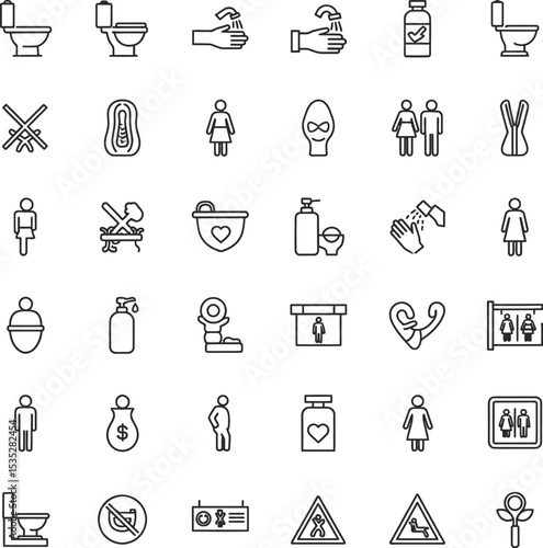 Bathroom & Toilet Minimalist Line Icons - 36 Vector Set