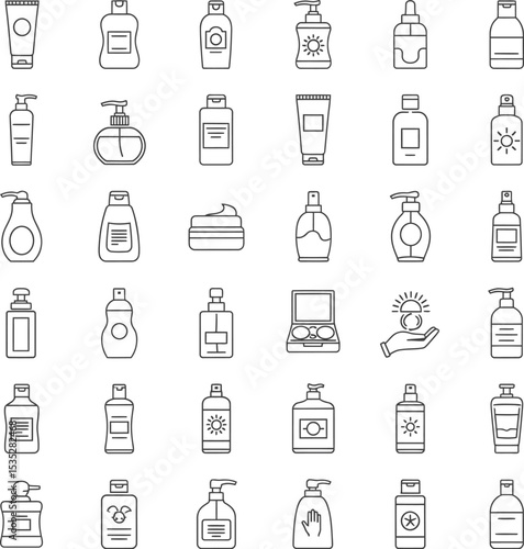 Beauty Product Outline Vector Icons Set - Minimalist Flat Design for Skincare & Makeup