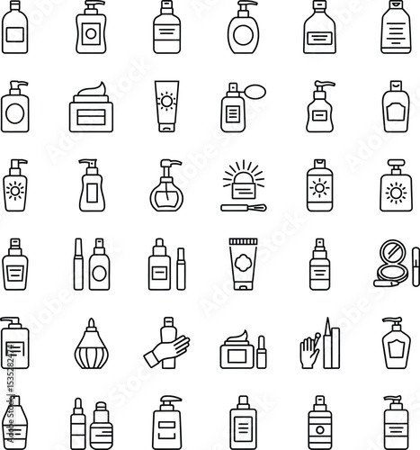 Beauty Product Outline Vector Icons Set - Minimalist Flat Design for Skincare & Makeup