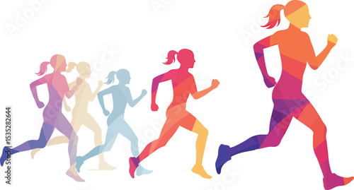 Geometric Colorful Female Runners - AI Generative
