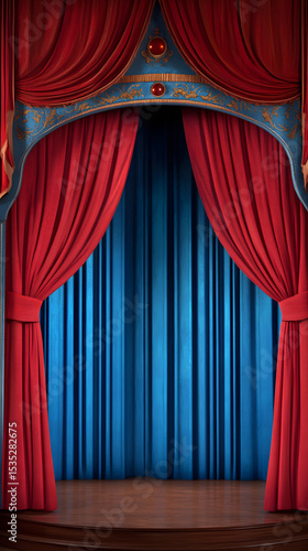 Theater Stage with Red and Blue Curtains